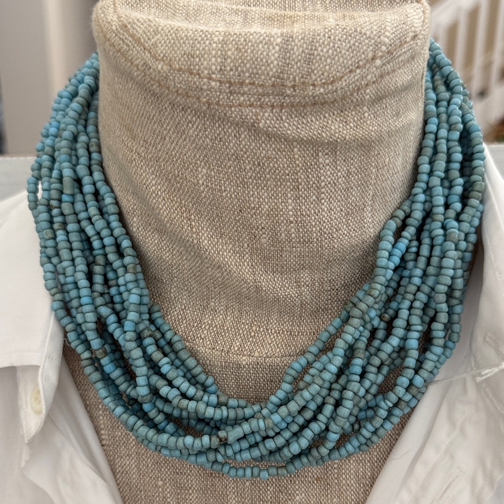 Elegant Blue Multi Strand Beaded Collar Necklace